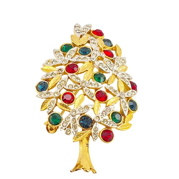 Vintage Sphinx Red Rhinestones & Enamel Christmas Tree Pin Book Piece image 1 Vi - Picture 3 of 5